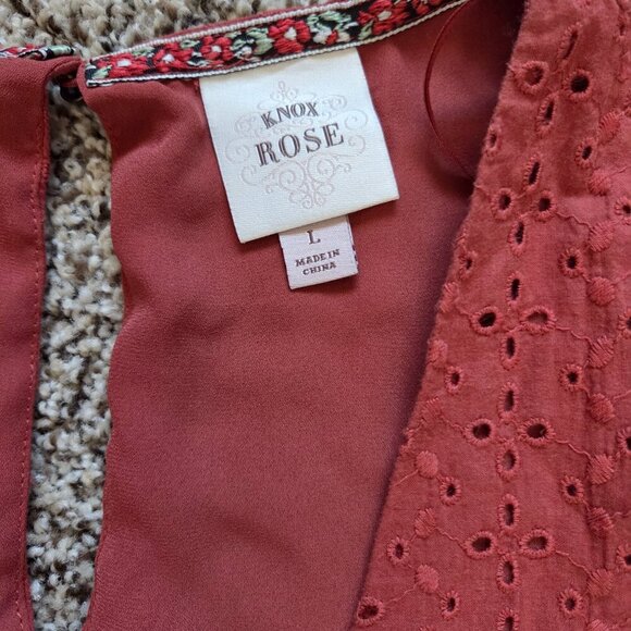 Knox Rose Womens Large Dark Mauve Eyelet Lined Dress Ruffles Cottagecore Romance - Picture 4 of 7